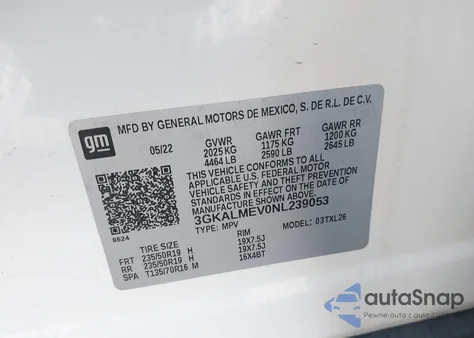 2022 GMC Terrain Fwd Sle z USA, uszkodzony, nr VIN 3GKALMEV0NL239053